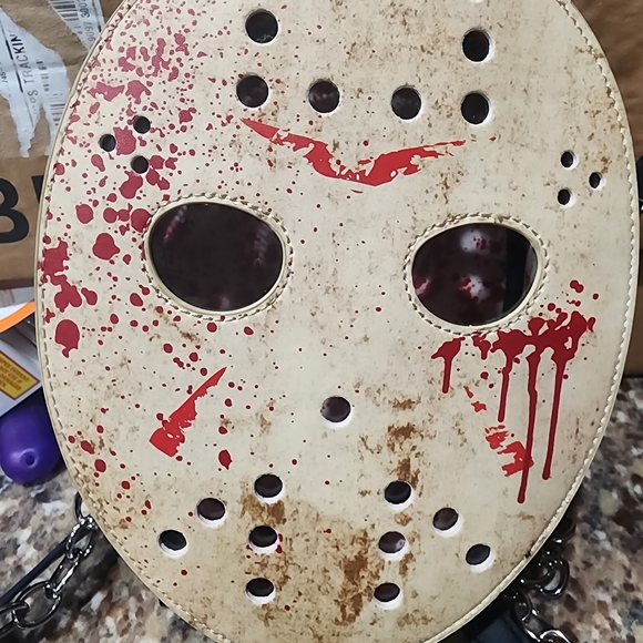 Dolls Kill Mask-Shaped Crossbody Bag in Cream and Red - Picture 8 of 11